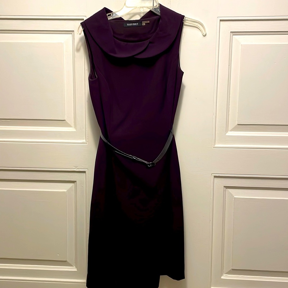 Purple sleeveless dress with belt size 6